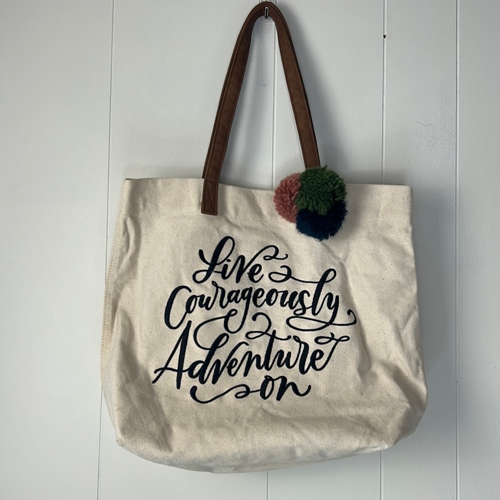 Mary & Martha Canvas Tote “Live Courageously & Adventure On” Embroidered